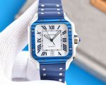 Replica Cartier Santos De Cartier Blue PVD Bezel Rubber Strap Watch